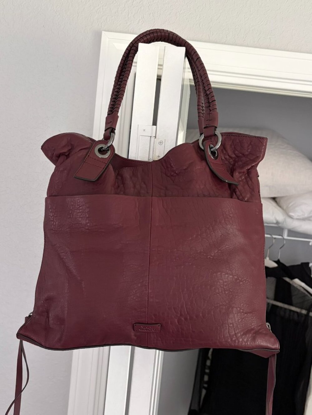 Vince Camuto Shoulder Bag Elderberry Wine Convertible Leather Tote Myri Y2k